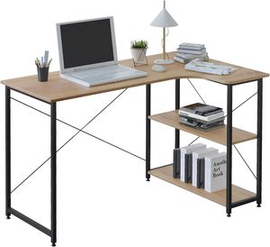 WOLTU Schreibtisch Computertisch Büromöbel PC Bürotisch Arbeitstisch aus Holz Stahl, mit Ablage, 120x74x71,5 cm Heller Eiche+Schwarz