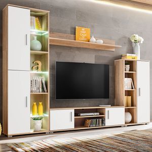 Duolm TV-Wohnwand mit LED-Leuchten Sonoma Eiche und Weiß