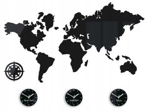 ModernClock, Weltkarte Uhr, wanduhr schwarz groß, wanduhr 100x56, Quarzuhr