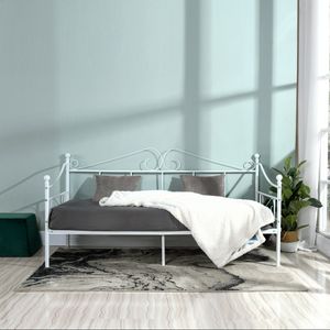 IPOTIUS Tagesbett mit Lattenrost Metallbett Bettrahmen, Bettsofa Schlafsofa für Schlafzimmer Wohnzimmer, Weiß 90 x 190 cm, AVIO