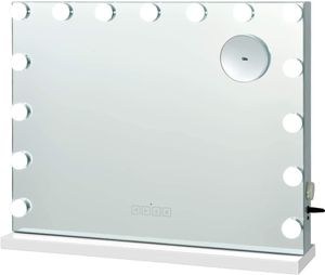 Hollywoodské zrcadlo, zrcadlo pro líčení s 15 LED diodami, s dotykovým displejem, 10násobným zvětšením a reproduktorem Bluetooth, 3 režimy osvětlení, 58 x 15 x 48 cm