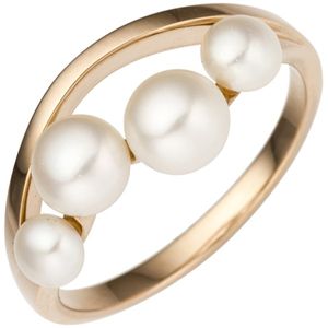 JOBO Damen Ring 56mm 585 Rotgold Rosegold 4 Süßwasser Perlen Perlenring Rosegoldring