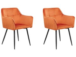 BELIANI Esszimmerstuhl 2er Set Orange Samtstoff mit Schwarzen Metallbeinen Glamourös Modern Wohnzimmer Essbereich Flur Diele Ausstattung Möbel