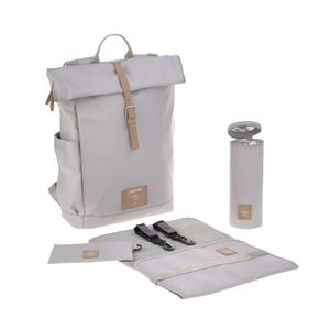 LÄSSIG Wickeltasche Rolltop Rucksack inkl Wickelauflage Grau