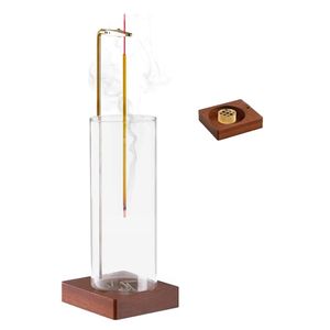 Holz Räucherstäbchenhalter Räucherstäbchen Brenner mit Abnehmbarer Brenner für Zen Räuchergefäß Glasflasche Aschefänger für Meditationsräume,