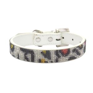 Haustier-Traktionshalsband, Glitzer-Strass-Dekoration, verstellbares Kunstleder, Anti-Verlust-Haustier-Hundekopfhalsband für kleine, mittelgroße Hunde-Weiß,XL