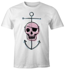 Lustiges Herren T-Shirt Pirate Skull Totenkopf Pirat Anker Fun-Shirt Moonworks® weiß L
