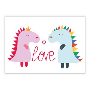 Süße Herz Liebeskarte mit Dinosauriern auch zum Valentinstag: Love