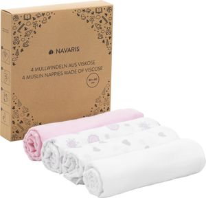 Navaris Baby Mullwindel Set - 4x Mulltuch zum Stillen Pucken Wickeln - 80x80cm Pucktuch Spucktuch Stilltuch umweltfreundlich - pink und weiß