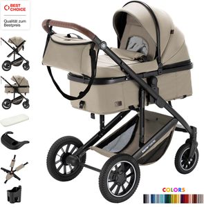 Daliya® FLEXI-PRO M 2in1 Kombikinderwagen Buggy Sportwagen Reise-Kinderwagen Leichter Babywagen Klappbar mit Liegefunktion Höhenverstellbar Umbaubar mit großem Einkaufskorb Sicher & Komfortabel für Stadt Reisen Neugeborene & Kleinkinder (Beige Leinen)