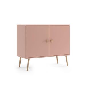 Bettso Kommode mit 2 Türen minimalistisches Sideboard im skandinavischen Stil auf Holzbeinen Griffe aus Jute für Wohnzimmer Schlafzimmer 100 IKON Rosa