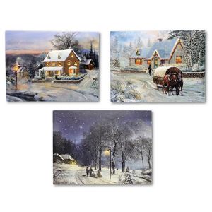 3 Stück LED Wandbilder Winterlandschaft Bilder beleuchtet 40 x 30 cm Winter