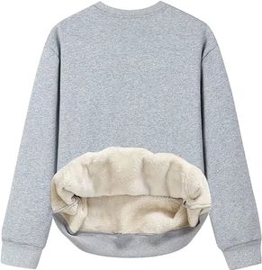 ASKSA Damen Fleece Rundhals Pullover Sweatshirt Futter Pulli Oberteil, Grau, M