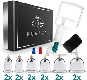 PURAVA® [12 Stück] - Kunststoff-Schröpfgläser mit Vakuumpumpe - Medizinische Schröpfen mit Therapiemagneten - Schröpfglas gegen Verspannungen und Cellulite