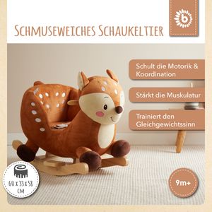 Bieco Plüsch Schaukeltier Reh Lina, 60 cm | Kinder Schaukelstuhl mit Sicherheitsgurt | Baby Schaukel | Schaukel Kleinkind | Schaukeltier Baby | Baby Schaukelwippe ab 9 Monate | Schaukelpferd Holz
