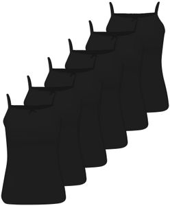 6 Schwarz Mädchen Unterhemden Spaghettiträger - Basics 128-134 (8-9 Jahre)