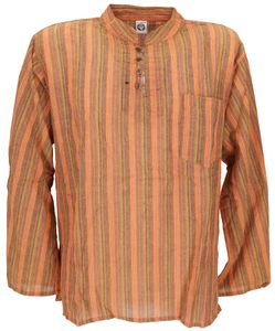 Nepal Fischerhemd, Gestreiftes Goa Hippie Hemd, Yogahemd - Orange, Herren, Baumwolle, Größe: 48