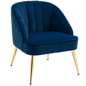 HOMCOM křídlové křeslo lounge chair čalouněné křeslo se sametovým vzhledem, relaxační křeslo, křeslo s ocelovými nohami, líčící křeslo do obývacího pokoje, ložnice, tmavě modrá barva, 65 x 64 x 77 cm