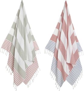 2x Hammam Handtuch XL - Kombi - Grau/Rot/Blau - Strandtuch - Baumwolle - Sauna - Wellness - Schwimmbad - Schal - Badetuch - Badetuch - Yoga - Streifen - 100 x 180 cm 2x Hammam Handtuch XL - Kombi - Grau/Rot/Blau - Strandtuch - Baumwolle - Sauna - Wellness - Schwimmbad - Schal - Badetuch - Badetuch - Yoga - Streifen - 100 x 180 cm