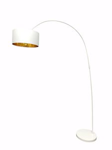 SalesFever Bogenlampe | 1-flammig | Lampenschirm Stoff | Gestell Metall | B 135 x T 38 x H 201 cm | Weiß-Goldfarben
