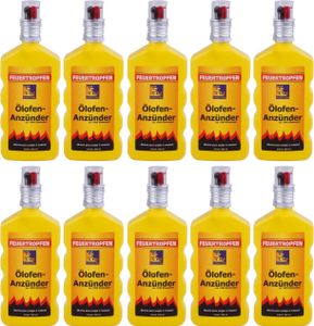 10x Ölofenanzünder Feuertropfen flüssig 200 ml mit Sicherheitsverschluß - 2 Liter