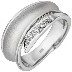 JOBO Damen Ring 56mm 585 Gold Weißgold teil matt 5 Diamanten Brillanten Diamantring