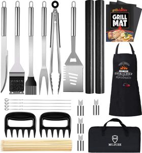 Grillbesteck Set Edelstahl 21-teilig mit Grillzange und Grillschürze