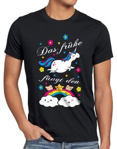 style3 Das frühe Einhorn fängt den Regenbogen Herren T-Shirt, Größe:5XL, Farbe:Schwarz