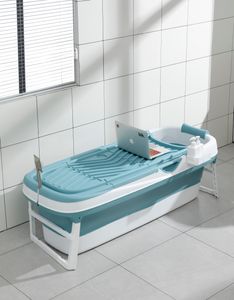Schwänlein® Faltbare Badewanne Erwachsene | Ideal für kleine Badezimmer | mit Seifenkorb, Nackkissen, Praktisch und Tragbar (Blau, 158)
