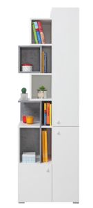 Furniture24 Regal Sigma Si - 4 Standregal, Bücherregal Mit 3 Türen, Schrank, Hochschrank Weiß Lux/Beton