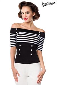 Belsira Damen schulterfreie Bluse Oberteil Jersey-Top , Größe:XL, Farbe:schwarz/weiß/stripe