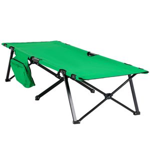 Outsunny Campingbett Feldbett Klappbett klappbar mit Seitentasche Getränkehalter bis 136 kg belastbar Stahl Oxford Grün+Schwarz 190 x 65 x 40 cm