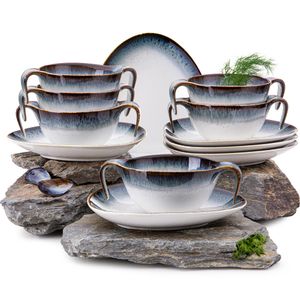 Konsimo Suppenschalen 6p. Hartporzellan mit reaktiver Glasur "TIME DIM", Marineblue, Porzellan, Scandinavian, 12,5x19x7,4 | 20,8x18,5 cm