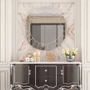 WISFOR Runder Spiegel 80cm, Modern Wandspiegel Dekospiegel mit Luxusdesign, Schminkspiegel Badspiegel Wohnzimmer Bad Flur, Glas