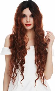 WIG ME UP Perücke Lace-Front extrem lang voluminös gelockt Ombre Schwarz Rot DW2889-MF-984YS1B