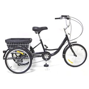 Tříkolka pro dospělé | 20palcová 8rychlostní | Nastavitelná výška | Vysoko-uhlíková ocel | S nákupním košíkem Černá | Tříkolka Senior Bike Tříkolka s košíkem Cyklistika