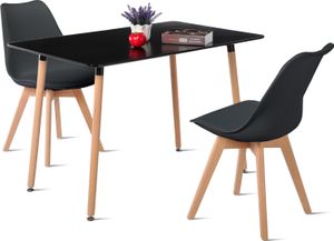 HJ_WeDoo Esszimmergruppe Buche Bein Küchentisch Sitzgruppe, Einfache Montage, 2 Stühlen (Schwarz) mit Esstisch (Schwarz) 110x70x73cm