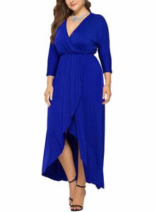 Damen Abendkleider V-Ausschnitt Kleider Etuikleider Langes Kleid Große Größe Wickelkleid Blau,Größe 3XL