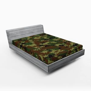 ABAKUHAUS Camo Spannbetttuch, Grunge Grafik Camouflage Sommer Thema bewaffnete Kräfte Uniform inspiriert dunkel, 140 x 200 cm, Grün Hellgrün Braun