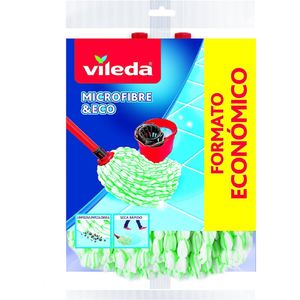 Vileda Microfibre Eco Wischmopp-Nachfüllpackung, 100% Mikrofaser, hohe Reinigungs- und Saugfähigkeit, Grün/Weiß, 2 Stück