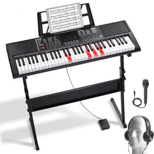 VEVOR 61-Tasten-Digitalklavier, beleuchtete Tasten, tragbares elektrisches Klavier mit verstellbarem Ständer, 600 Töne, 500 Rhythmen, integrierte Lautsprecher, Sustain-Pedal, Kopfhörer, Mikrofon,