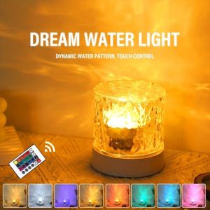 LED-Wasserwellen-Umgebungs-Nachtlicht,USB-wiederaufladbare rotierende Projektions-RGB-Kristall-Tischlampe mit Fernbedienung,dimmbarer Farbwechsel