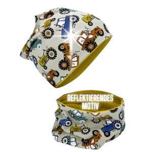 360° Reflektor Kinder Mütze & Loop Schal Set - Traktoren Traktor Bauernhof - Reflektoren an Felgen Reifen- 2-8 Jahre - 95% Baumwolle - weiches & pflegeleichtes Stretch-Material - Jungen Jungs Beanie 360° Reflektor Kinder Mütze & Loop Schal Set - Traktoren Traktor Bauernhof - Reflektoren an Felgen Reifen- 2-8 Jahre - 95% Baumwolle - weiches & pflegeleichtes Stretch-Material - Jungen Jungs Beanie