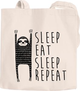 Jutebeutel Sleep Eat Sleep Repeat Faultier Baumwollbeutel Stoffbeutel Autiga® natur 2 lange Henkel