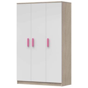 Kleiderschrank Drehtürenschrank Kinderkleiderschrank Schrank 120cm Sonoma Eiche/Weiß mit rosa Griffe - JONAS 19 Kleiderschrank Drehtürenschrank Kinderkleiderschrank Schrank 120cm Sonoma Eiche/Weiß mit rosa Griffe - JONAS 19