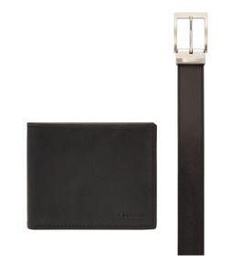 FOSSIL Derrick RFID Bifold With Flip ID and Belt Gift Set Black