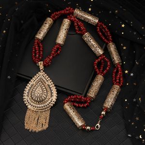 Ethinic Lange Halskette für Damen, Algerien, Perlen-Halskette, Anhänger für Kaftan-Kleid, Braut, lange Halskette