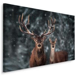 Báječné plátno OBRÁZKY 120x80 cm XXL umenie tlače jeleň les sneh