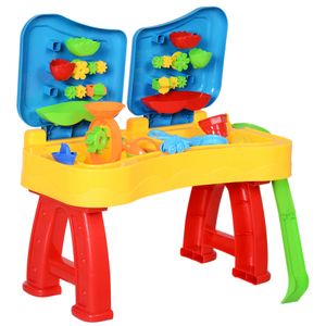 HOMCOM Dětský stolek na písek a vodu Hračky na písek, stolek na pískoviště s 31 ks příslušenství, hrací stolek, hračky na pláž, od 3 let, PP, 73 x 35 x 70 cm