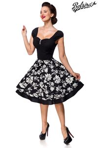 Belsira Damen Vintage Kleid Blumenkleid Retro 50s 60s Rockabilly Sommerkleid Partykleid, Größe:M, Farbe:schwarz/weiß